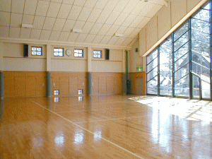 軽スポーツなどに使える多目的ホール。南側はガラス張りで陽がよく入ります。