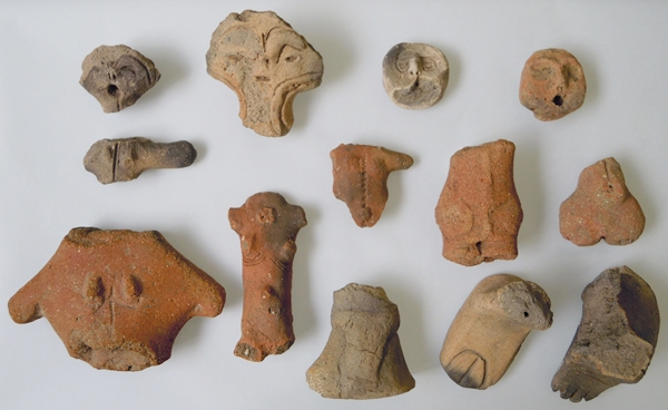 Fragments of dogu which were excavated from the Jomon sites of Chino