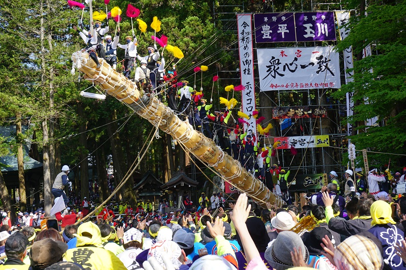 徐々に立ち上がる御柱