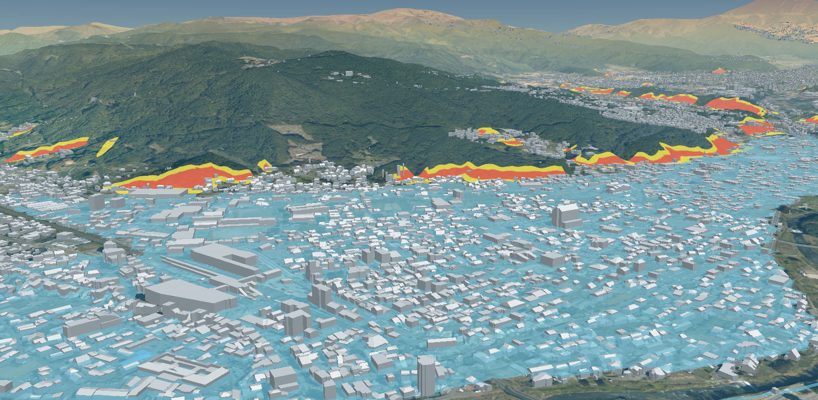 3Dマップ　想定最大規模の浸水想定区域及び急傾斜地の警戒区域