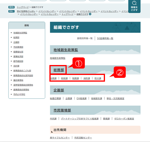 組織一覧画面