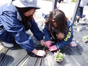 地域の方と花植え