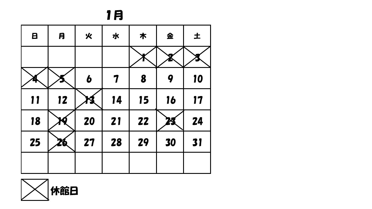 図書館開館日カレンダー1月の画像