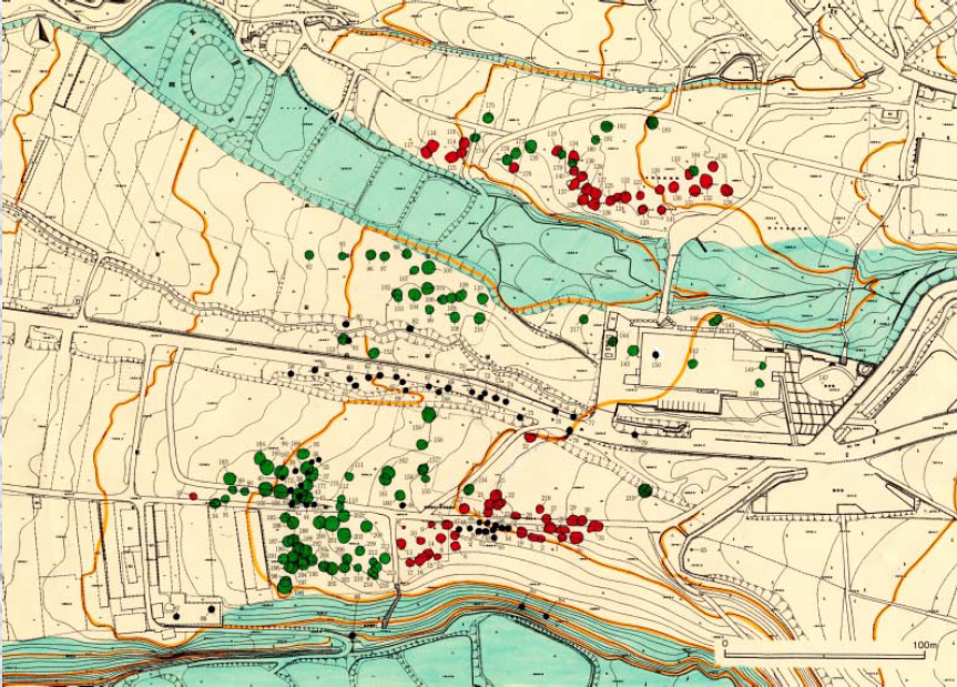 尖石遺跡と与助尾根遺跡から見つかった竪穴住居分布図の画像