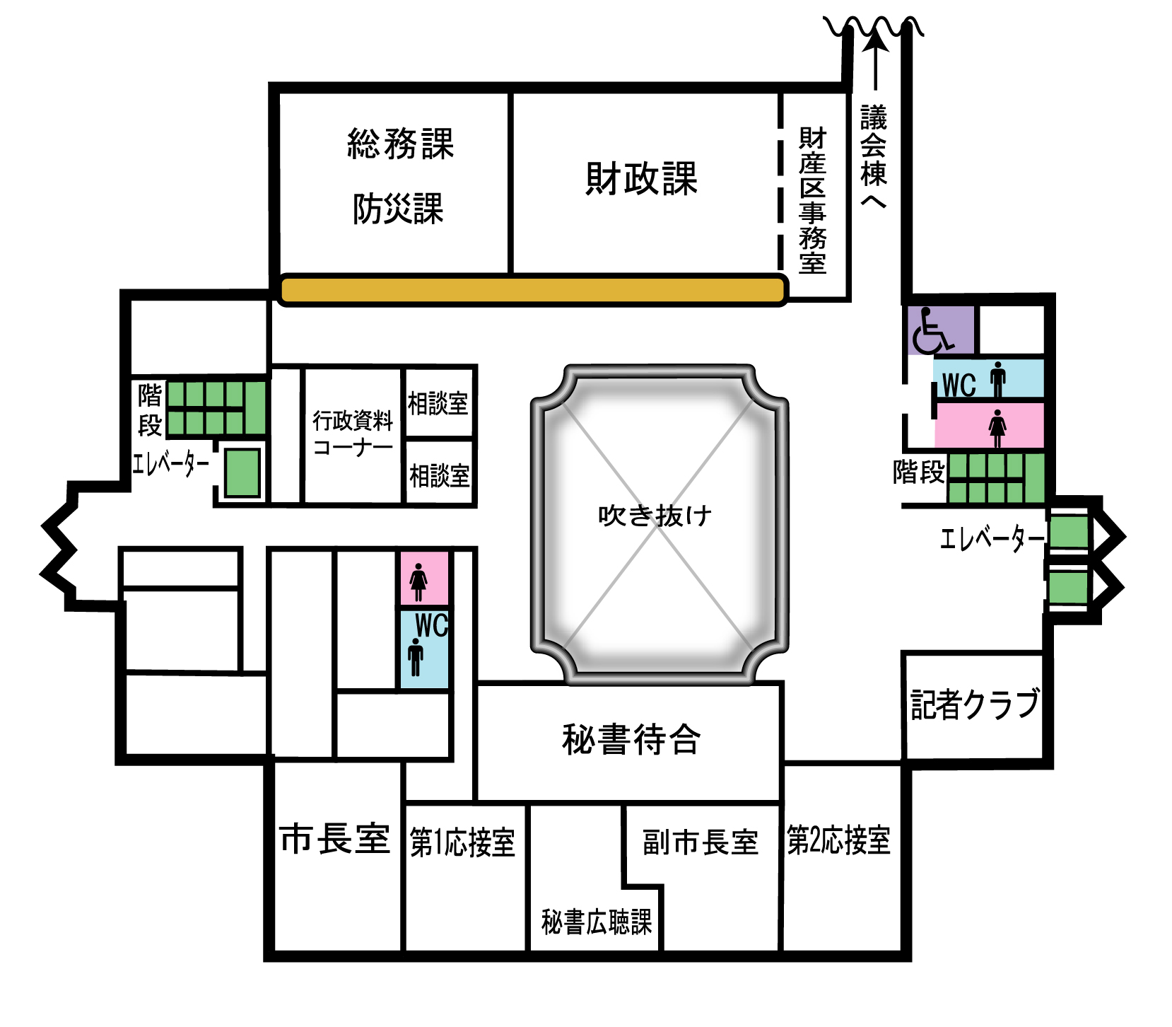 市庁舎３階の配置図