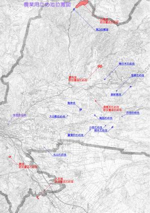 茅野市内にある農業用ため池の位置図